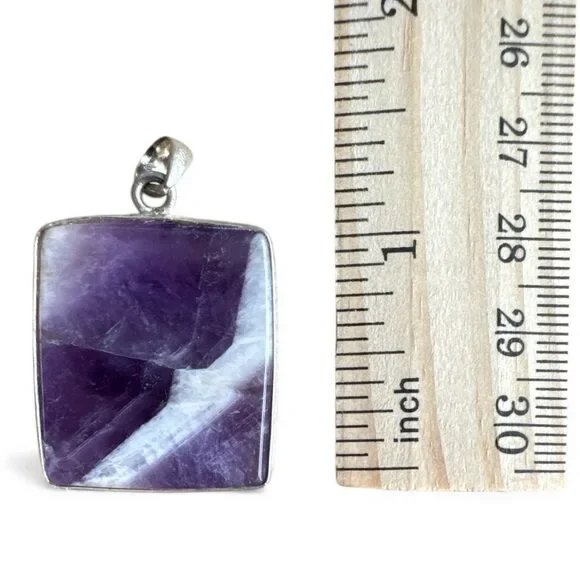 Chevron Amethyst Solid 925 Sterling Silver Pendant - Picture 3 of 3